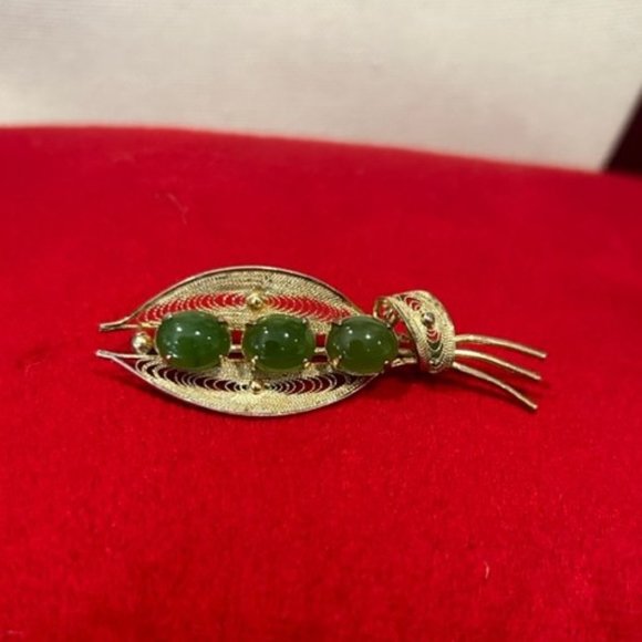 VTG SORRENTO Vermeil Sterling Silver Filigree Leaf Green Stone BROOCH - Picture 8 of 11